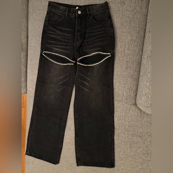 Aaron & Amber Black Rhinestone Cutout Jeans Size Small brand new - Picture 1 of 14